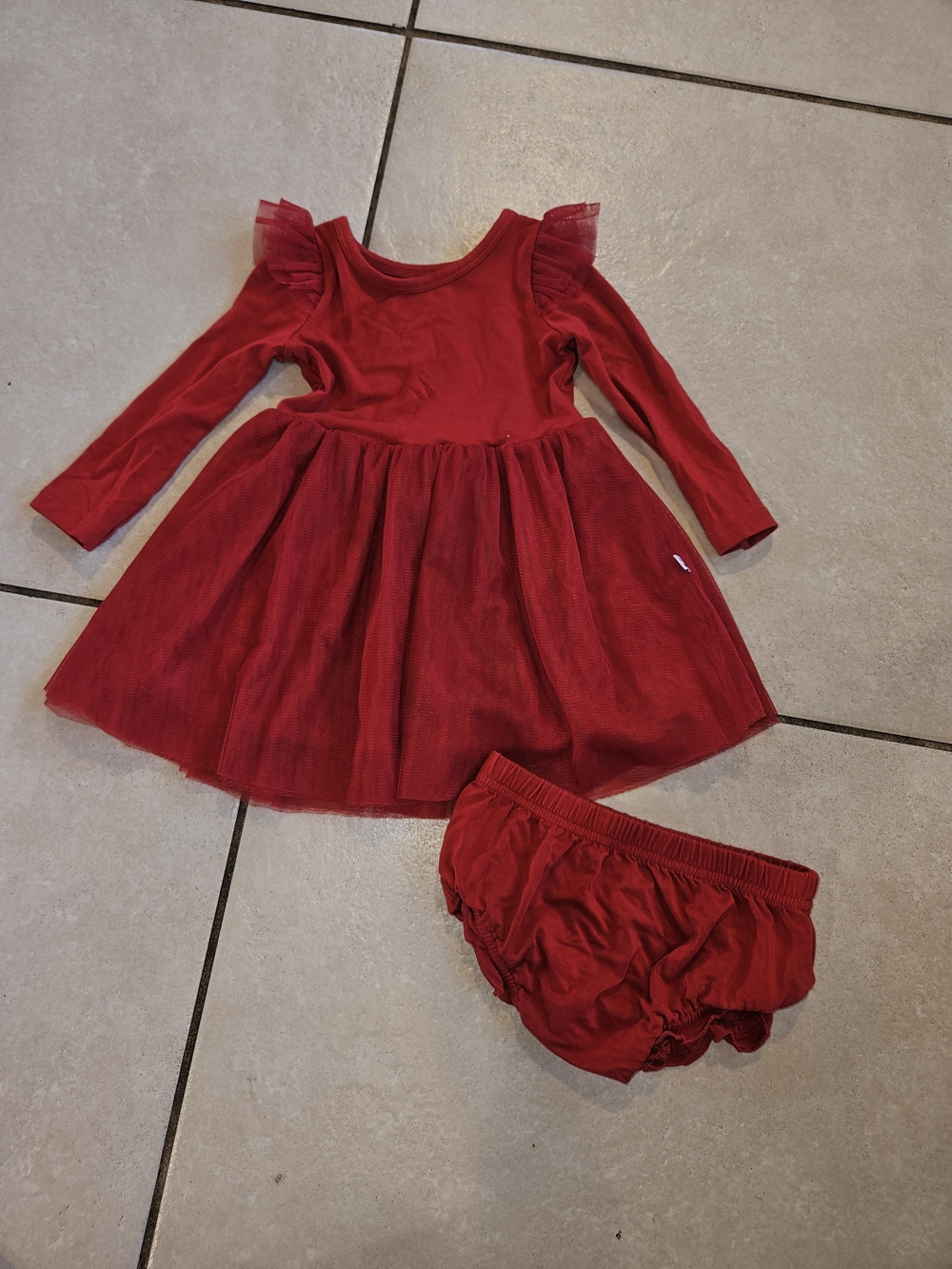 Little Sleepies Red Long-Sleeve Tulle Dress Set